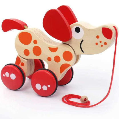 Wooden Animal Pull Toy for Toddlers – Educational Dog & Crocodile Pull-Along Toy