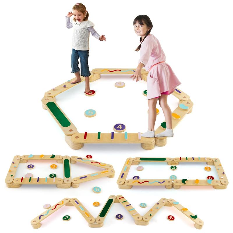 Modular Wooden Balance Beam Course with Stepping Blocks