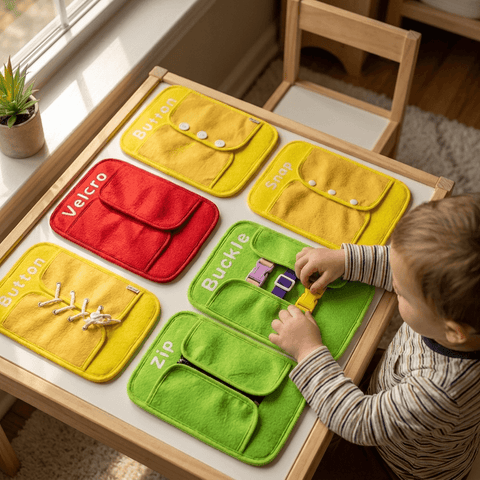 Toddler Dressing Practice Board – Montessori Skill Learning Toy for Independence & Coordination