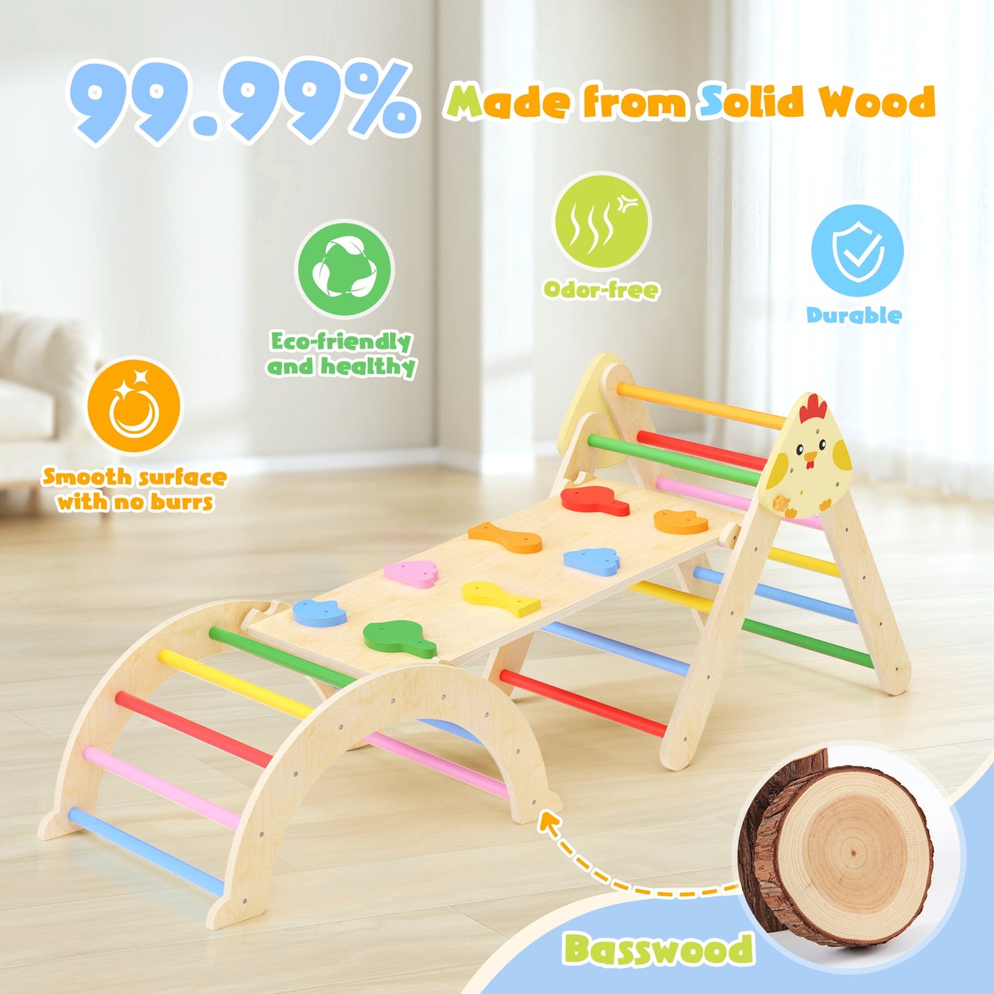 7-in-1 Wooden Climbing Set with Triangle, Arch and Ramp