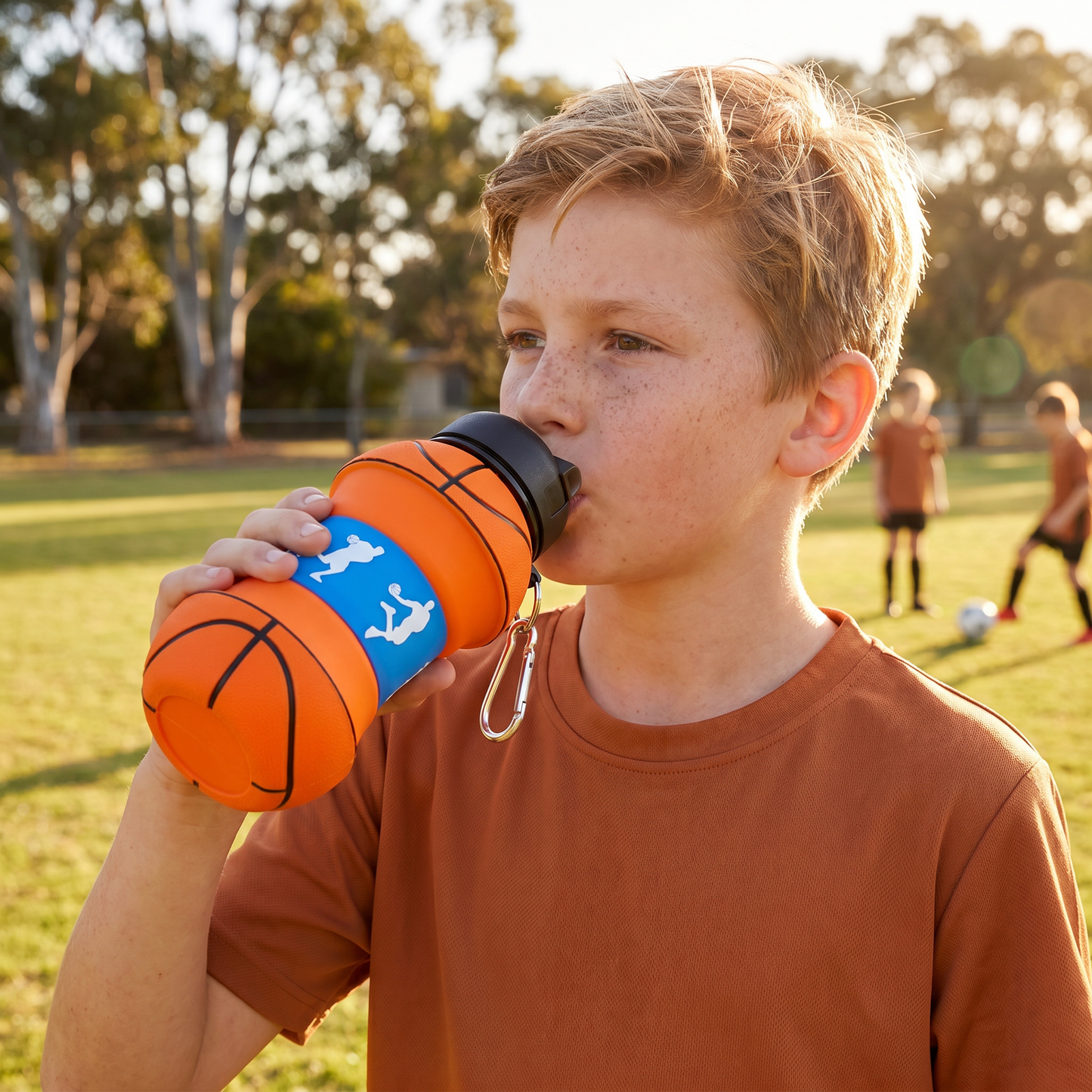 Foldable Silicone Soccer Water Bottle for Kids
