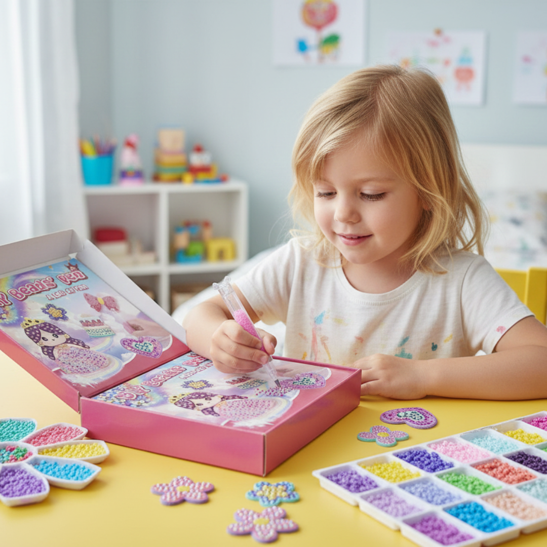 Magical Bead Painting DIY Set for Kids – Kids Craft Kit with Rainbow Beads & Stickers