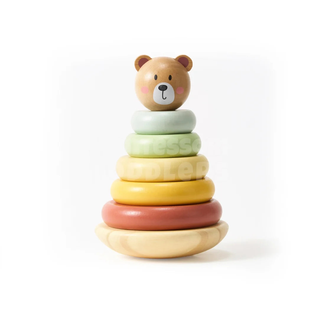 Montessori Wooden Bear Stacking Tower for Toddlers – Balance & Fine Motor Skills Toy