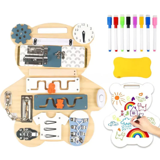 Wooden Bear Busy Board Drawing Toy