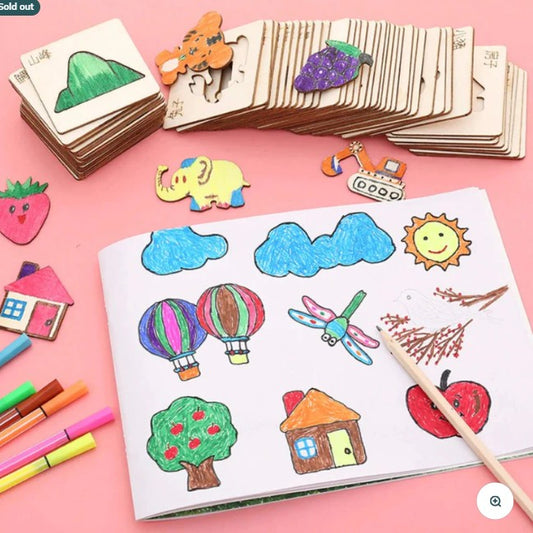 Montessori Kids Drawing Toys DIY Painting Stencils