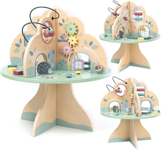 Wooden Activity Table with Abacus, Shape Sorter and Clock