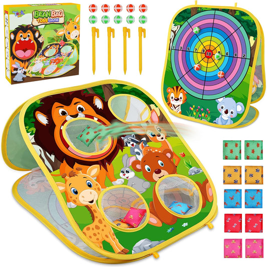Montessori Animal Toss Game — Wooden Bean Bag Toss & Dart-Style Educational Game for Kids