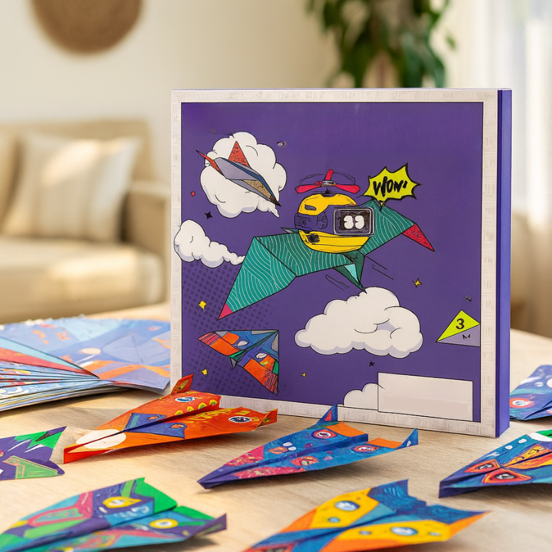 DIY Paper Airplane Book – Origami Plane Craft Kit with 16 Designs, 48 Colour Sheets & Video Tutorials