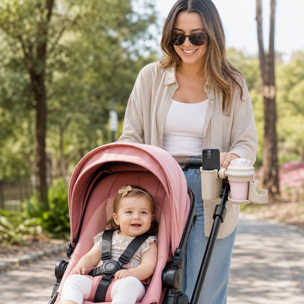3-in-1 Pram Cup and Phone Holder with Adjustable Clamp