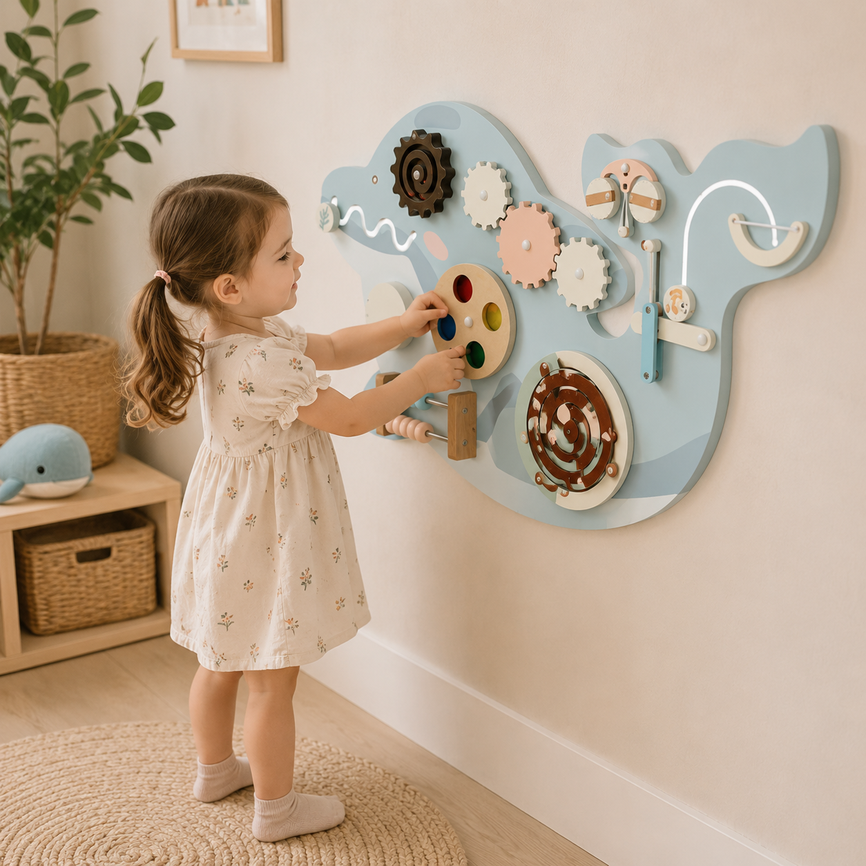 Wooden Dolphin Wall Activity Panel for Hands-On Play – image 2