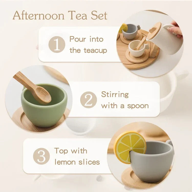 Kids Pretend Afternoon Tea Set with Serving Tray