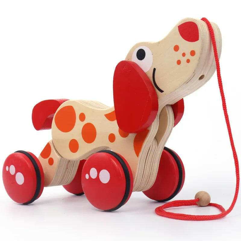 Wooden Animal Pull Toy for Toddlers – Educational Dog & Crocodile Pull-Along Toy