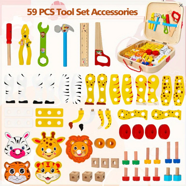 Montessori Wooden Tool Box for Kids – DIY Assembly & Building Construction Toy