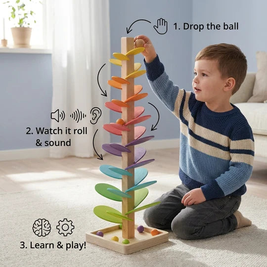 Montessori Rainbow Marble Run Tower for Kids
