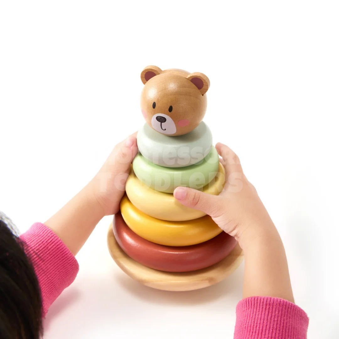 Montessori Wooden Bear Stacking Tower for Toddlers – Balance & Fine Motor Skills Toy