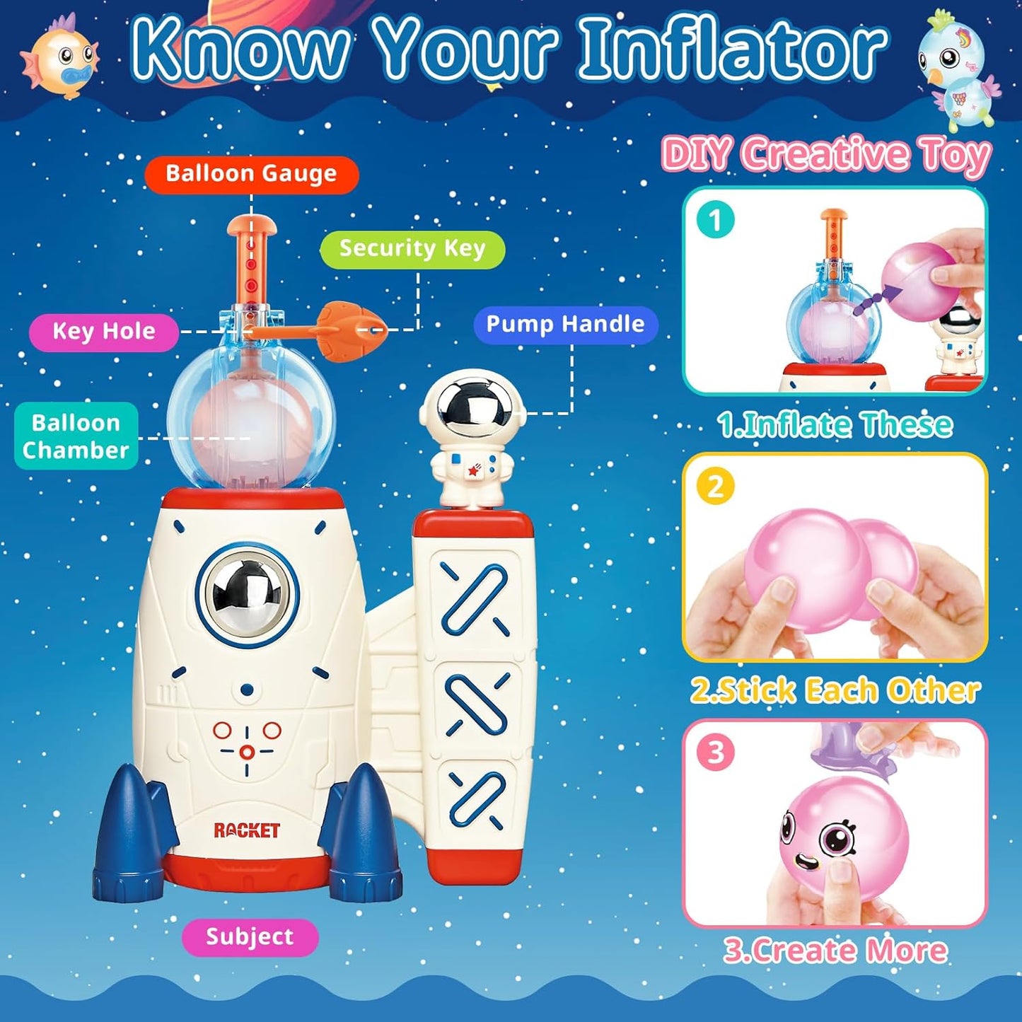 DIY Nano Tape Bubble Craft Kit for Kids, Rocket & Balloon Maker, Gift for Boys & Girls