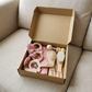 Personalized Newborn Gift Set 6 Pieces – Wooden Teething Toys, Rattle, Baby Brush & Muslin Comfort Blanket