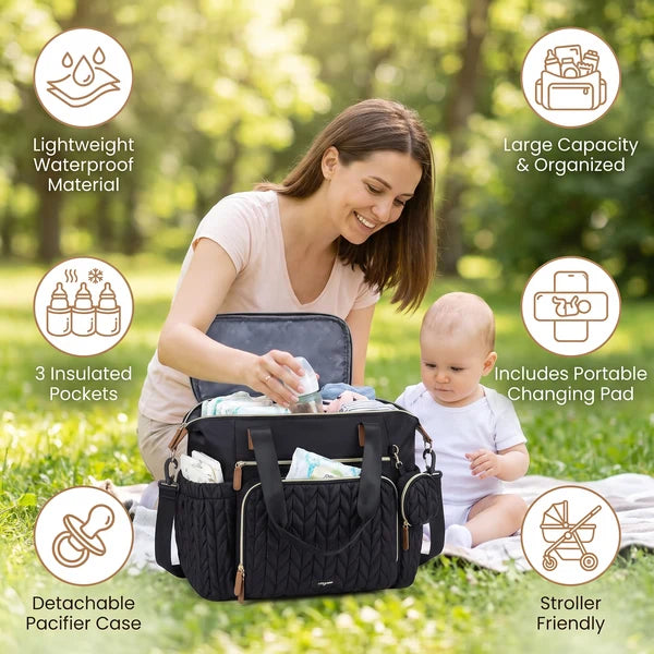 Waterproof Nappy Tote Bag with Change Mat and Dummy Case