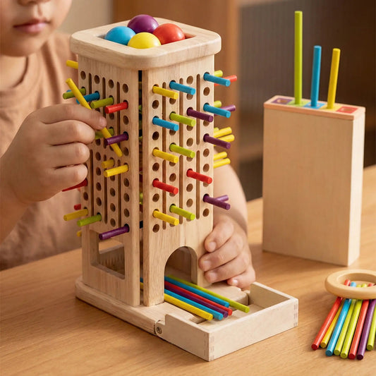 Montessori 3-in-1 Color Matching Sticks Game – Wooden Sorting & Counting Toy for Kids 3+