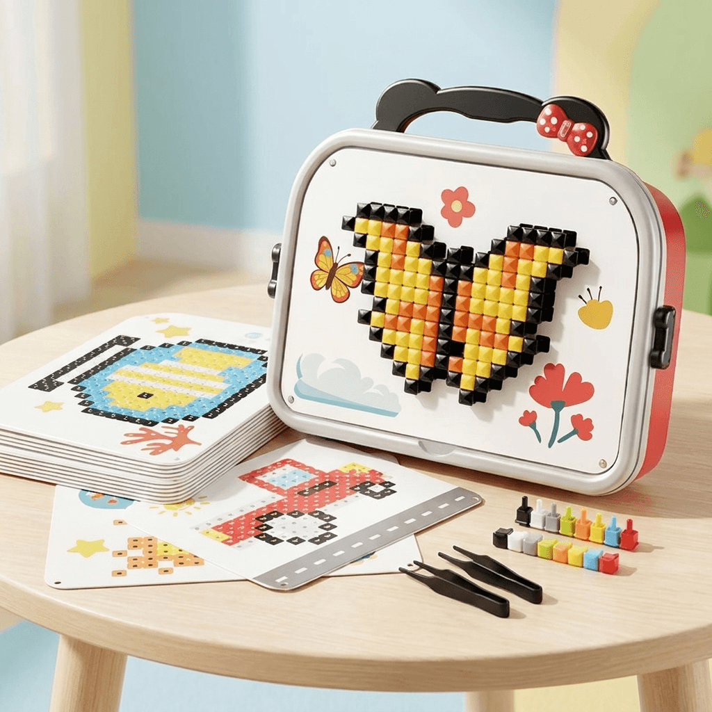 Mushroom pegboard mosaic puzzle with colourful pegs