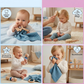 Personalized Newborn Gift Set 6 Pieces – Wooden Teething Toys, Rattle, Baby Brush & Muslin Comfort Blanket