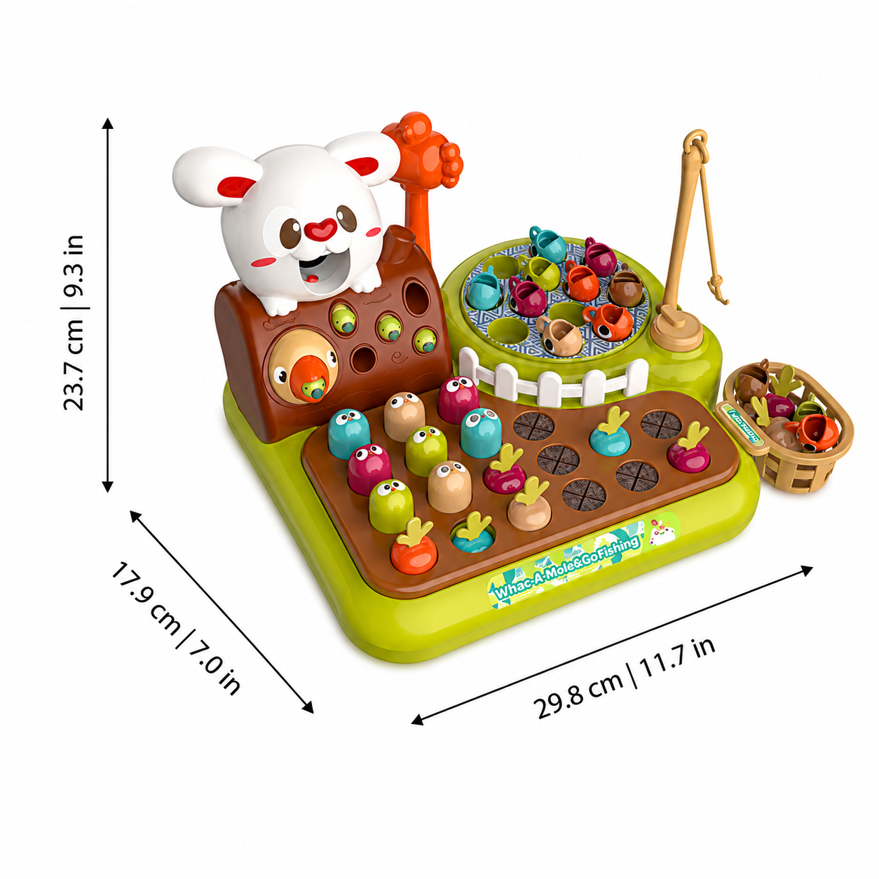 Montessori Wooden Activity Toy with Fishing, Feeding, Pull String & Whack-a-Mole Game