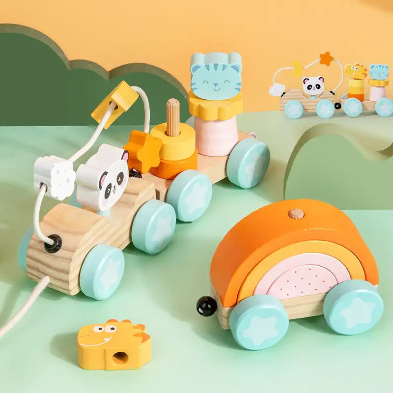 Montessori Wooden Pull-Along Train Toy for Toddlers – Educational Learning Toy