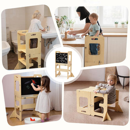 3-in-1 Convertible Learning Tower with Table and Chalkboard