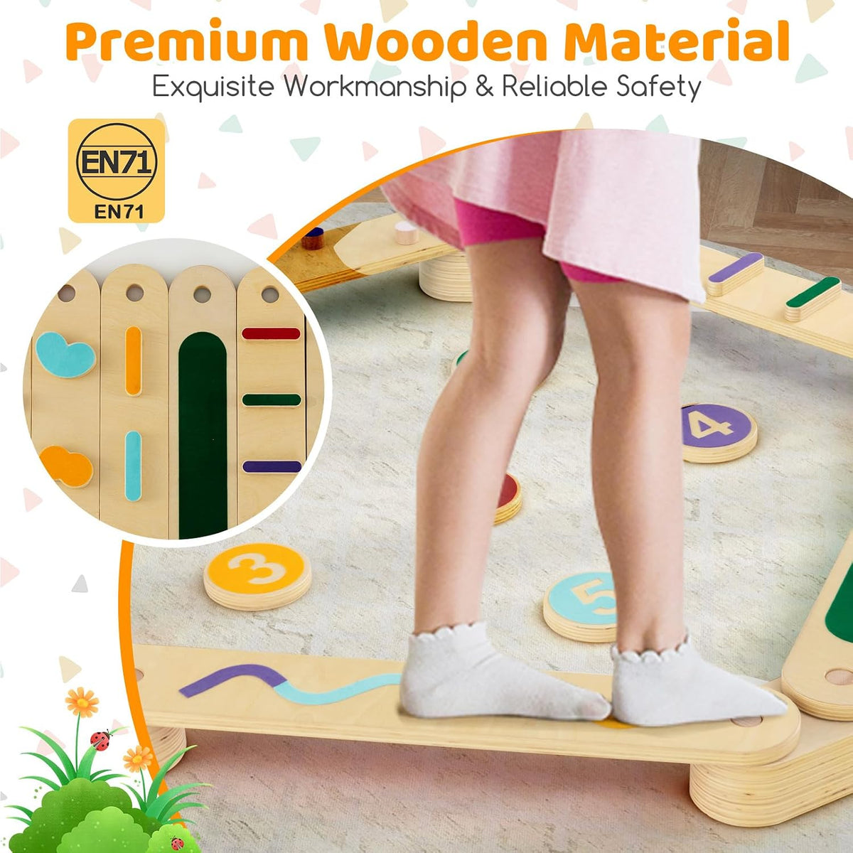 Modular Wooden Balance Beam Course with Stepping Blocks
