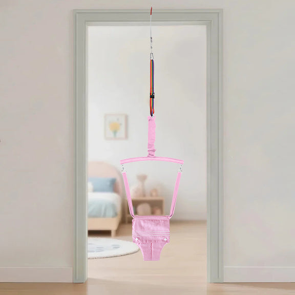 Suspended baby jumper with fabric-covered spring