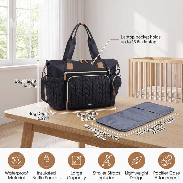 Waterproof Nappy Tote Bag with Change Mat and Dummy Case