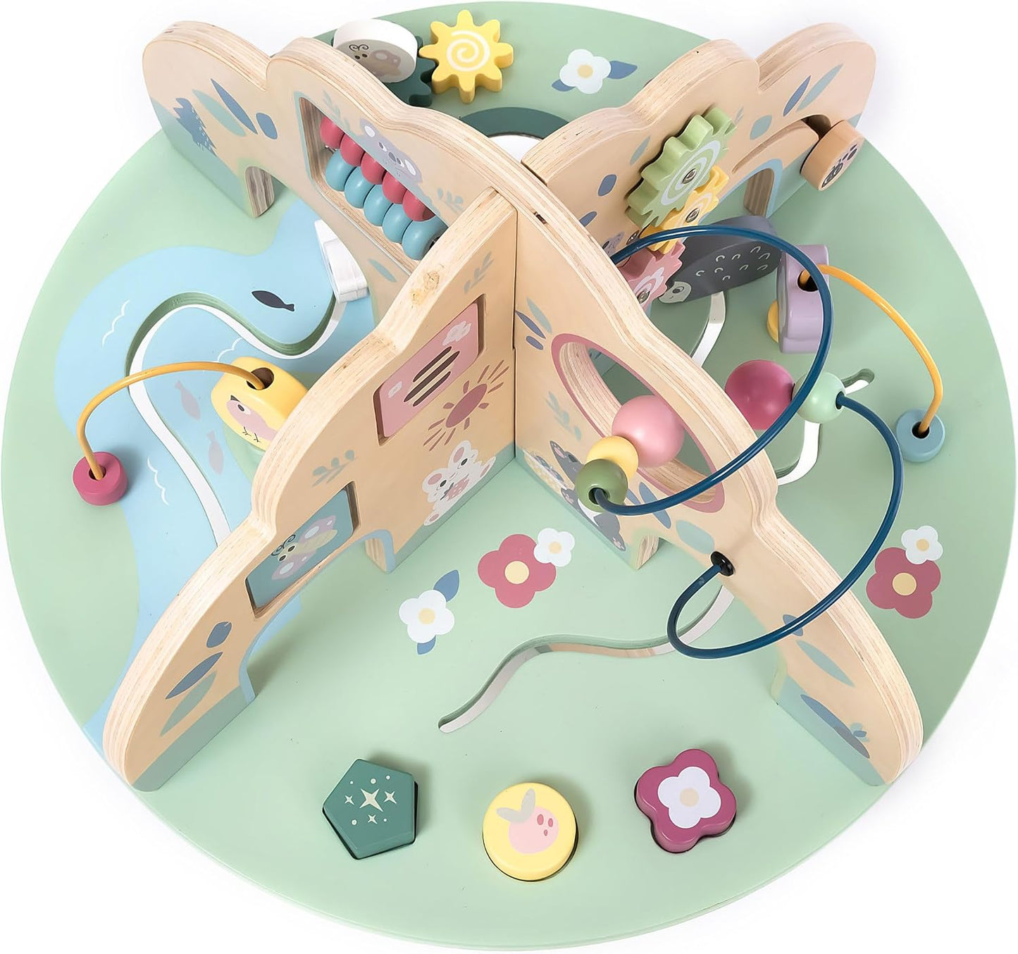 Wooden Activity Table with Abacus, Shape Sorter and Clock
