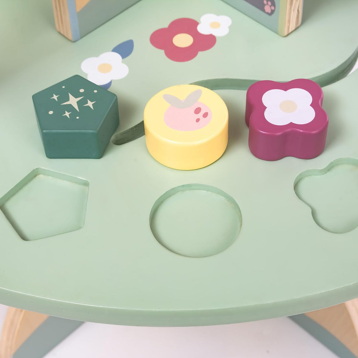 Wooden Activity Table with Abacus, Shape Sorter and Clock