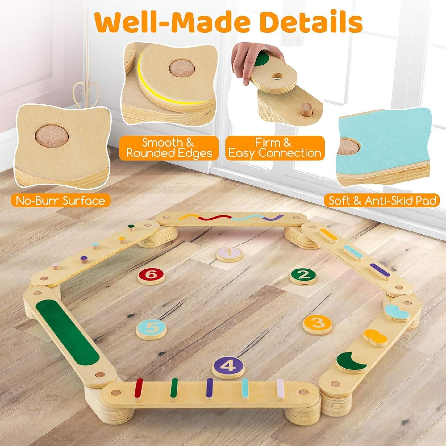 Modular Wooden Balance Beam Course with Stepping Blocks