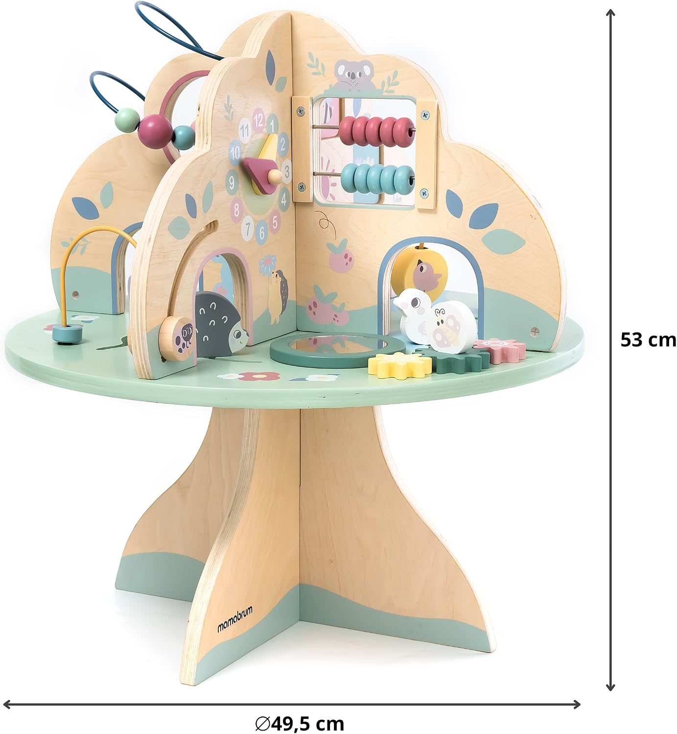 Wooden Activity Table with Abacus, Shape Sorter and Clock