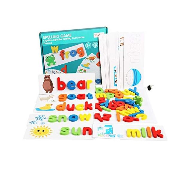 Engaging Kids Spelling Game with Wooden Letters