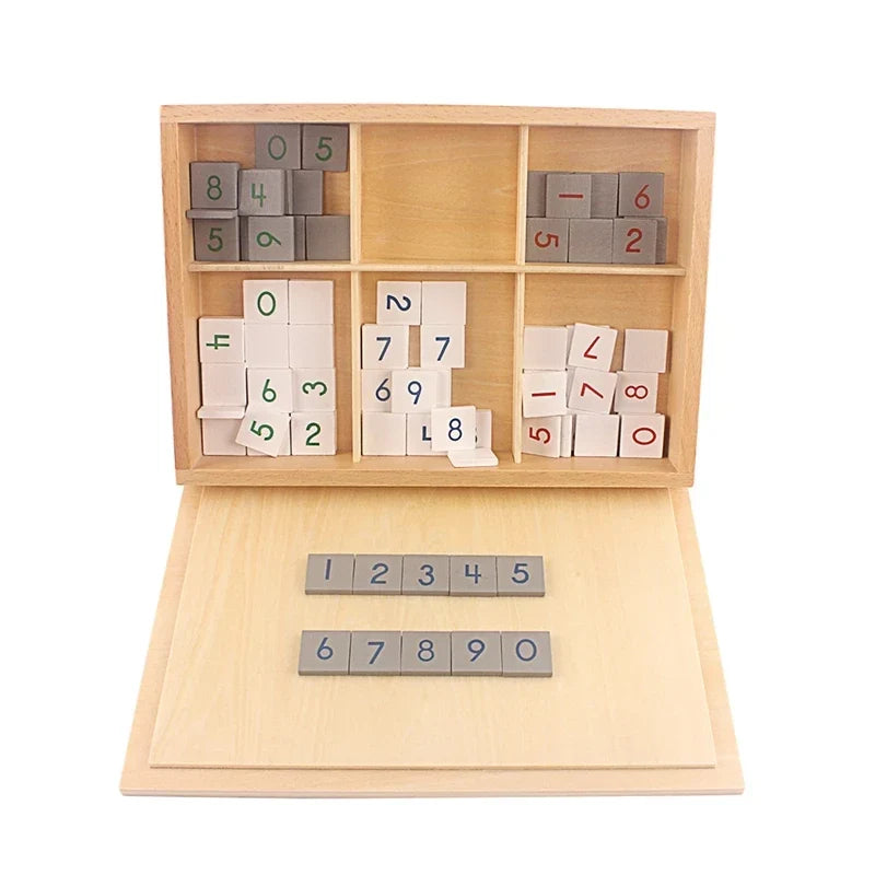 Montessori Checkerboard Number Tiles with Wooden Storage Box