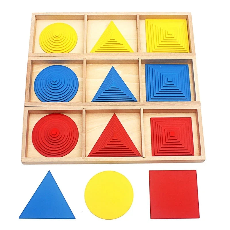Montessori Geometric Layering Trays with Circles, Squares and Triangles