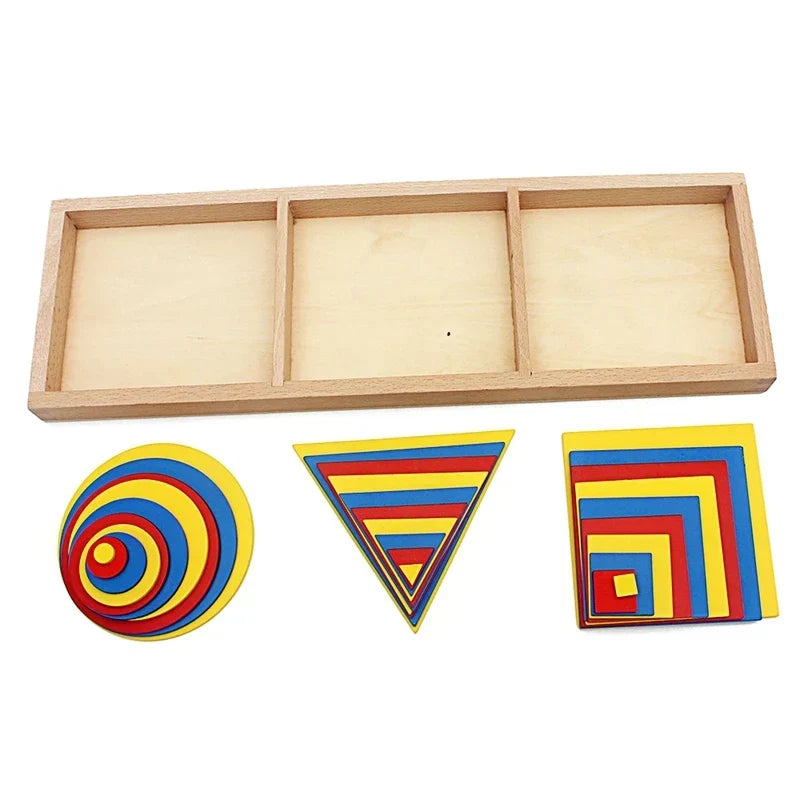 Montessori Geometric Layering Trays with Circles, Squares and Triangles