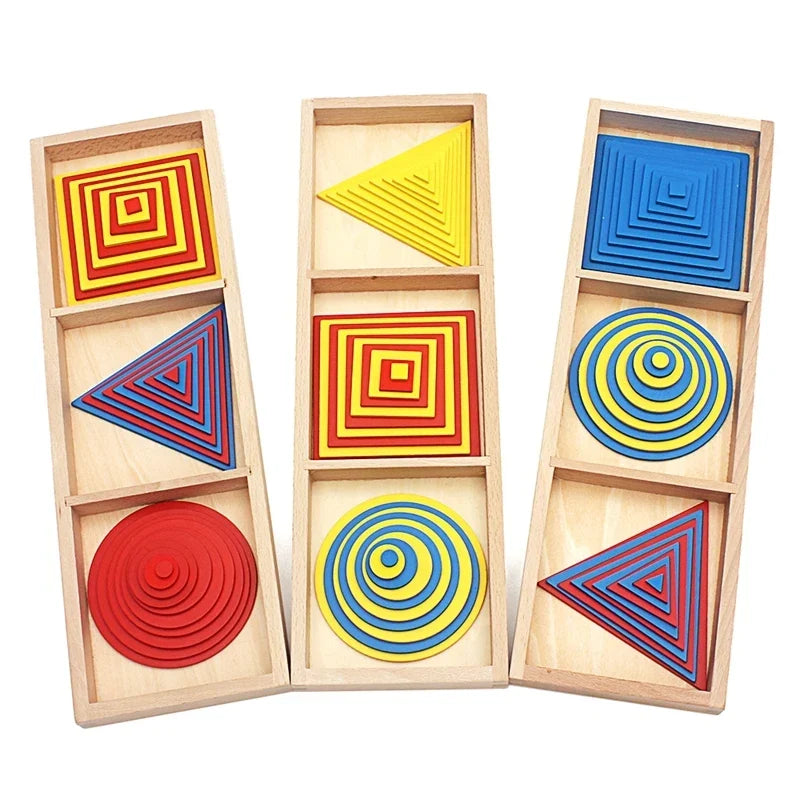 Montessori Geometric Layering Trays with Circles, Squares and Triangles