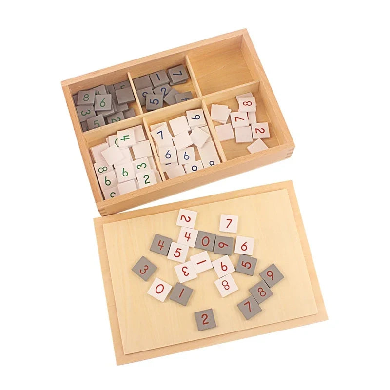 Montessori Checkerboard Number Tiles with Wooden Storage Box