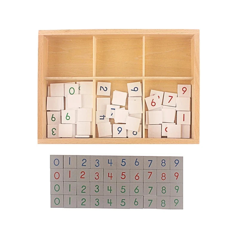 Montessori Checkerboard Number Tiles with Wooden Storage Box