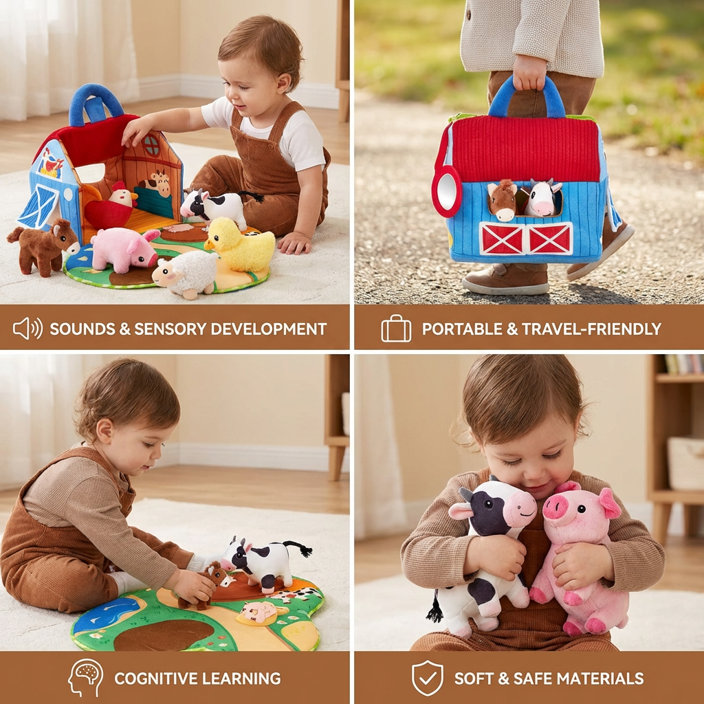 Farm Animal Plush Playset with Portable Barn
