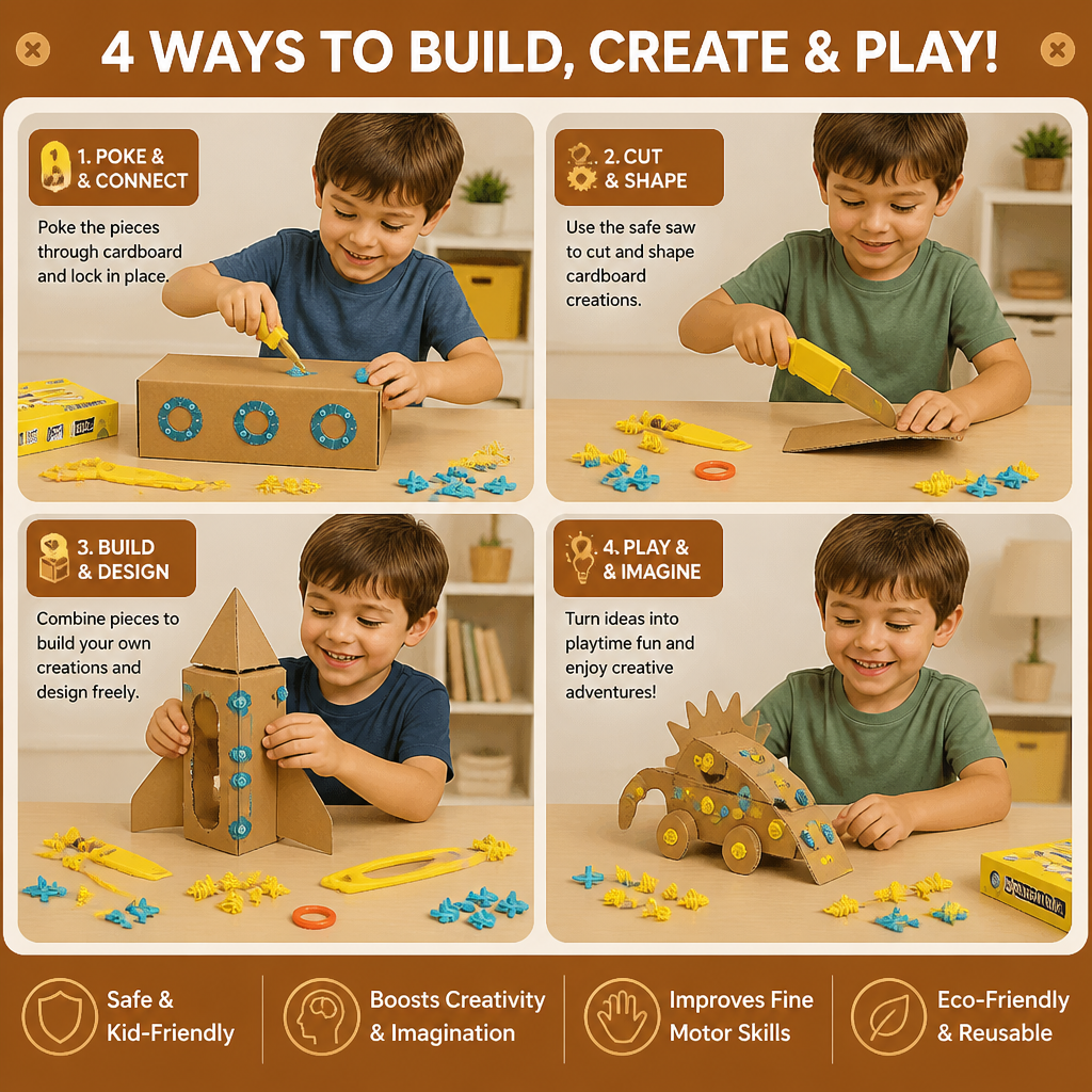 Cardboard construction tool kit with connectors