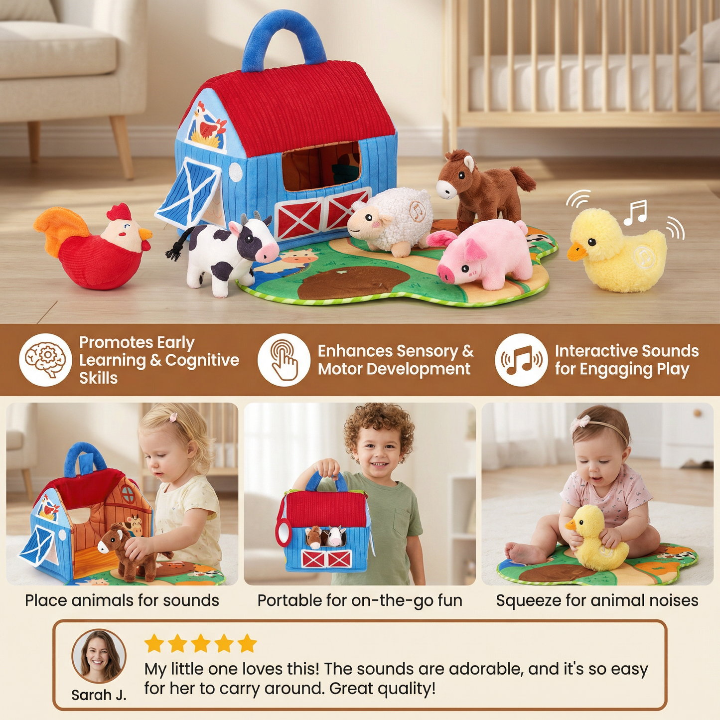 Farm Animal Plush Playset with Portable Barn
