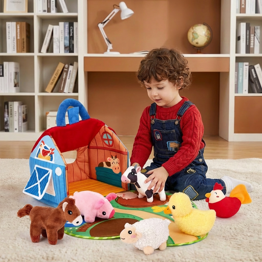 Farm Animal Plush Playset with Portable Barn