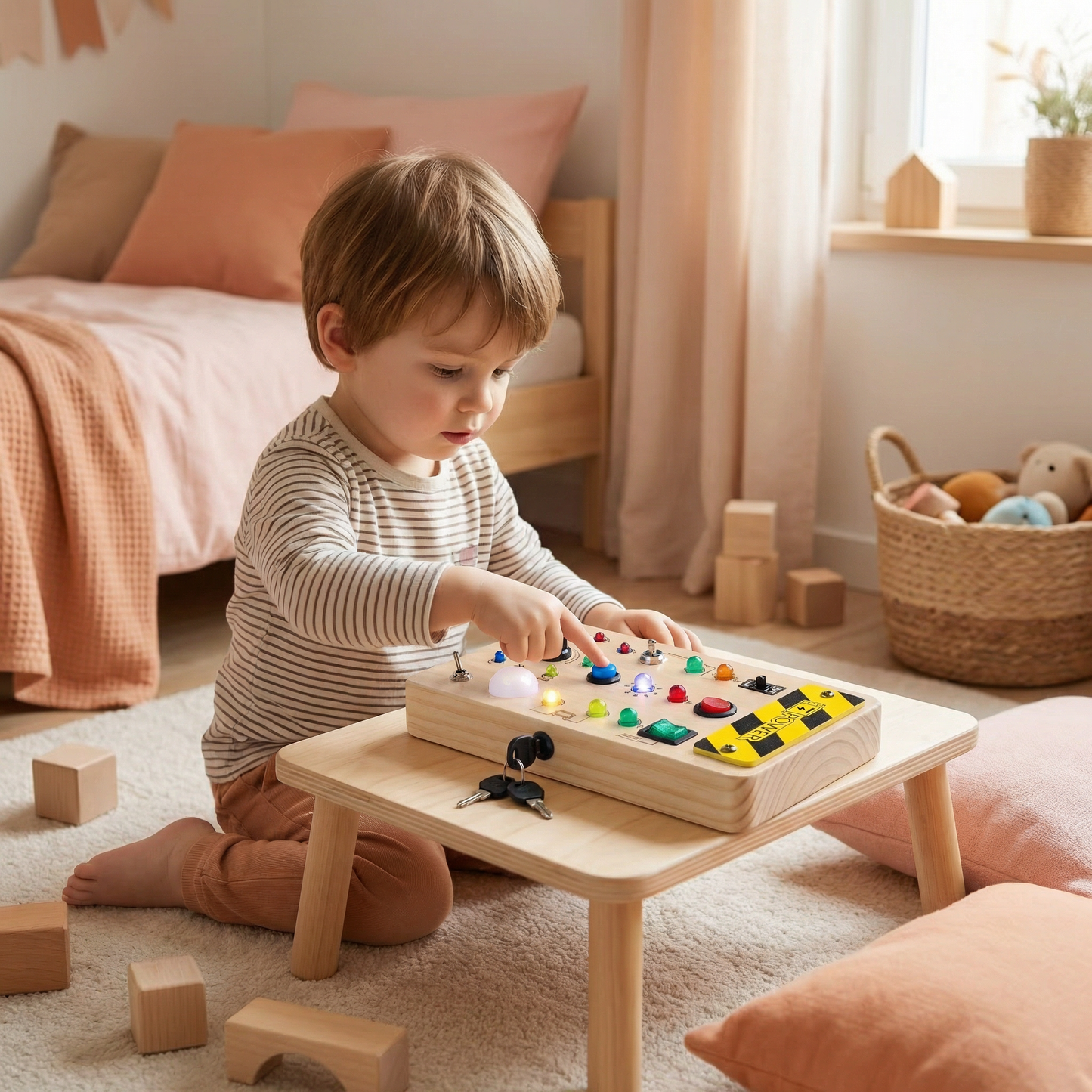 Wooden Montessori Busy Board with Lights and Switches