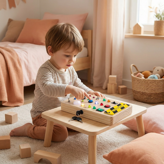 Wooden Montessori Busy Board with Lights and Switches