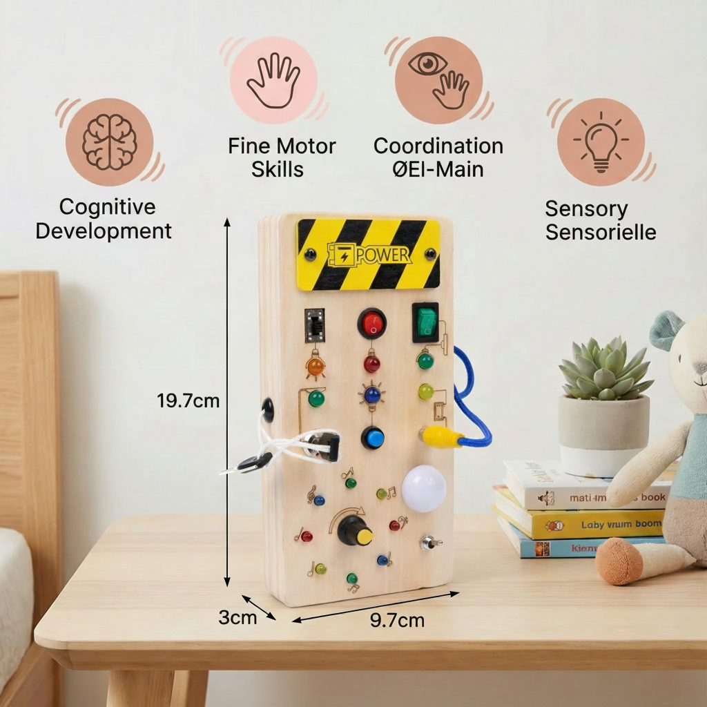 Wooden Montessori Busy Board with Lights and Switches