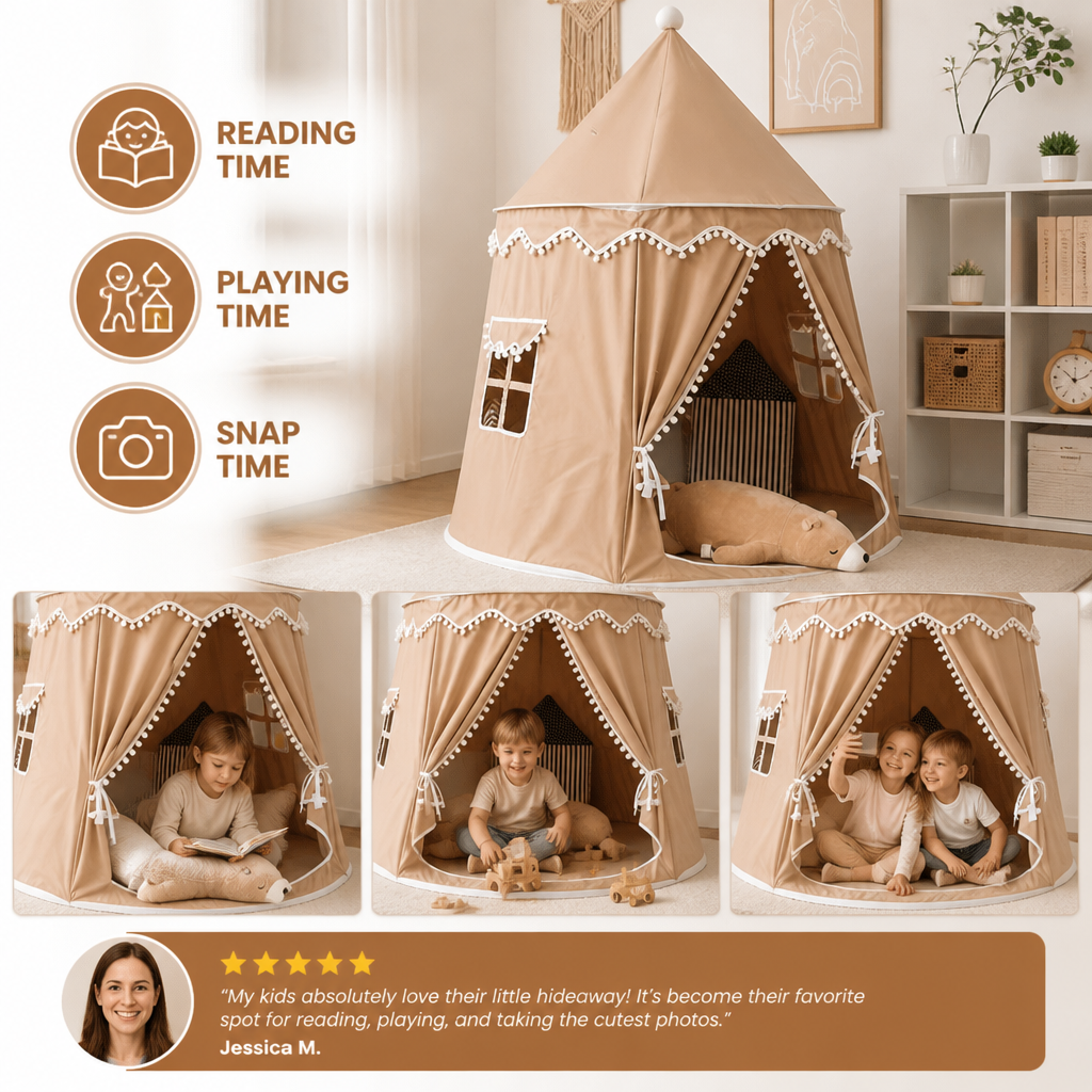 Kids' Indoor Play Tent with Pom-Pom Trim for Reading and Play